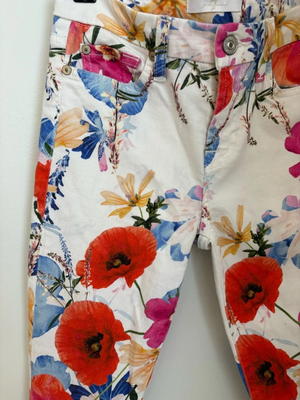 7 For All Mankind Seaside Poppy Floral Print Ankle Skinny Jeans Sz:25 - Picture 6 of 10